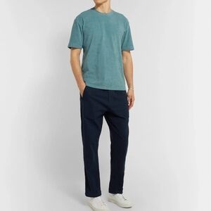 Sunspel Teal Blue Cotton Terry Short Sleeve Crewneck T-Shirt LG